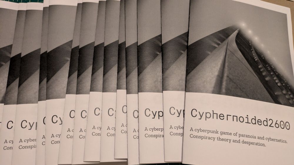 Pile of 25 black and white booklets "Cyphernoided2600 A cyberpunk game of paranoia and cybernetics. Conspiracy theory and desperation"