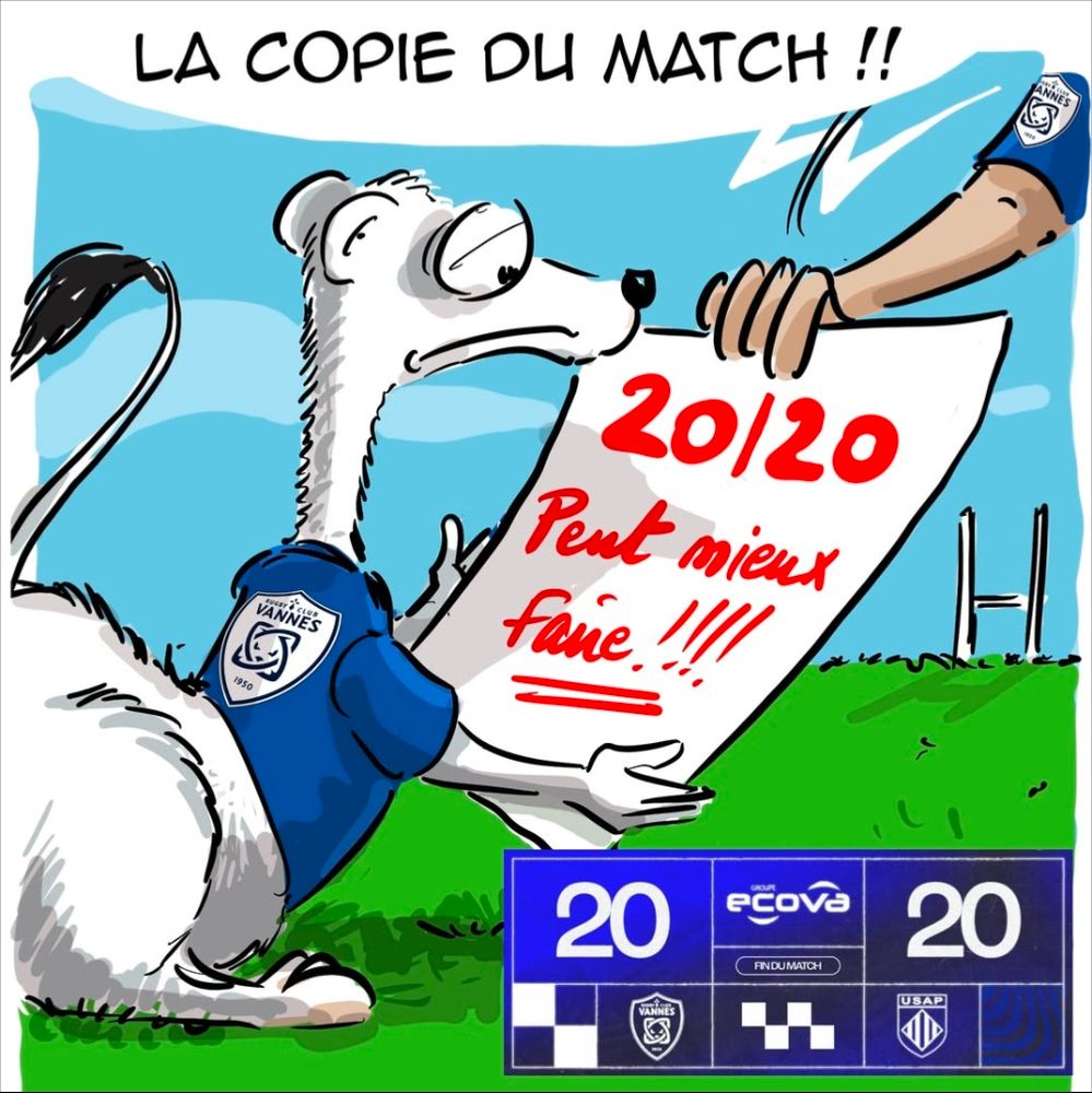 Dessin de Redge35 montrant le score de 20 à 20 à l'Hermine symbolisant le RC Vannes