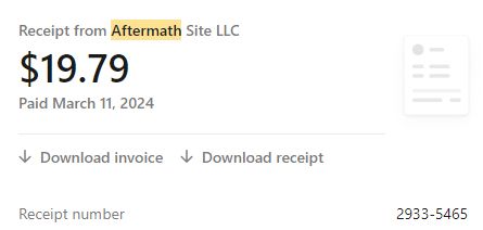 Aftermath subscription receipt for $19.79.