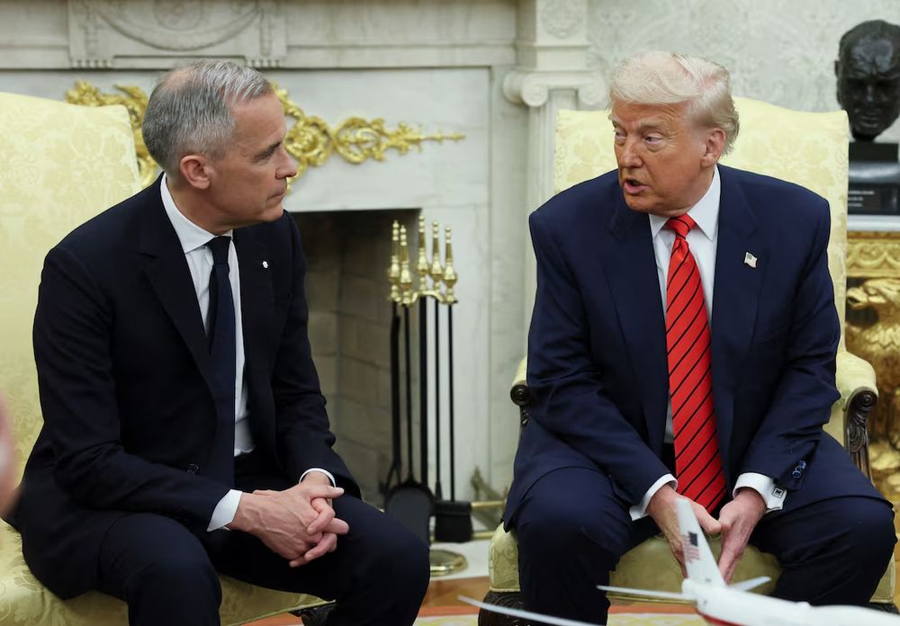 Prime Minister Mark Carney sits across from US President Donald Trump, and actively wishes for his soul to leave his own body. 