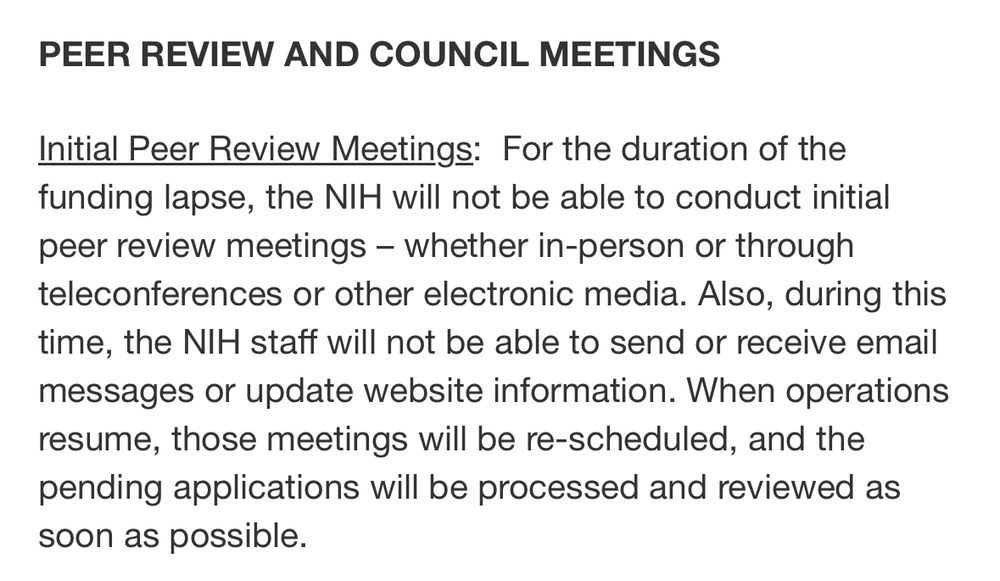 No grant reviews at NIH because of the Republican incompetence which shut down government, despite holding majority in the house and senate and occupying the Oval Office. 