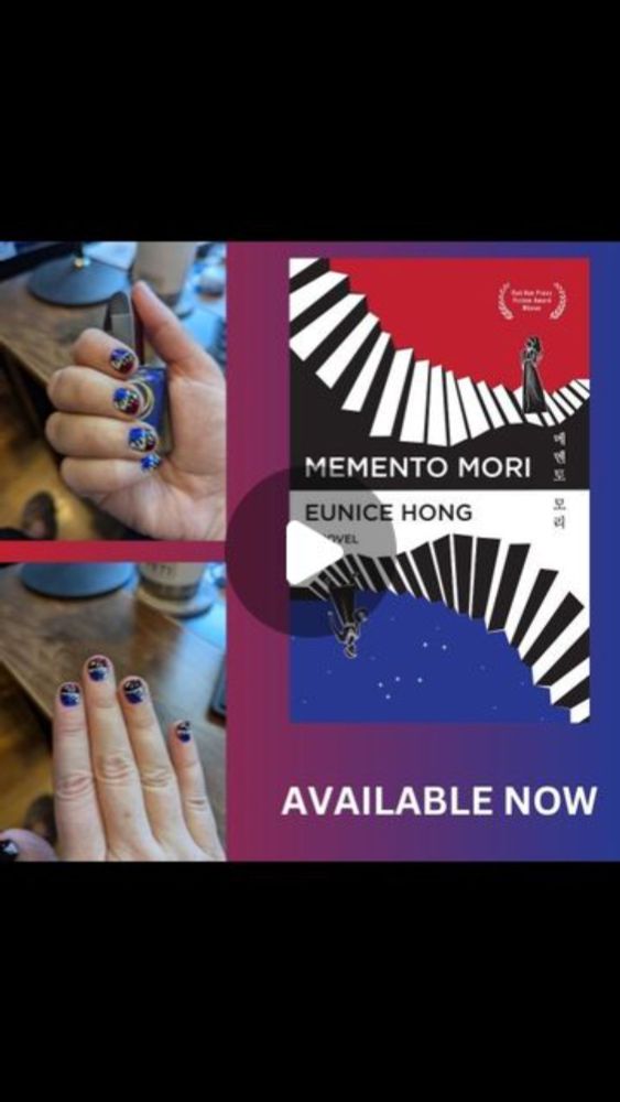 Katie Hallahan on Instagram: "Nail art inspired by MEMENTO MORI by @eunicejhhong ! Available now!

This beautifully written and truly unique story weaves together retellings of Greek myths, including ...