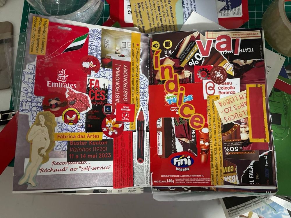 red, white and yellow junk journal page