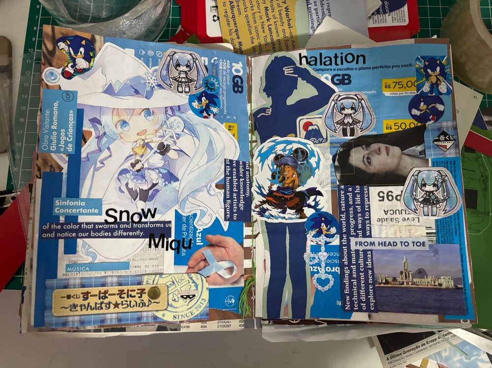 blue and white junk journal collage