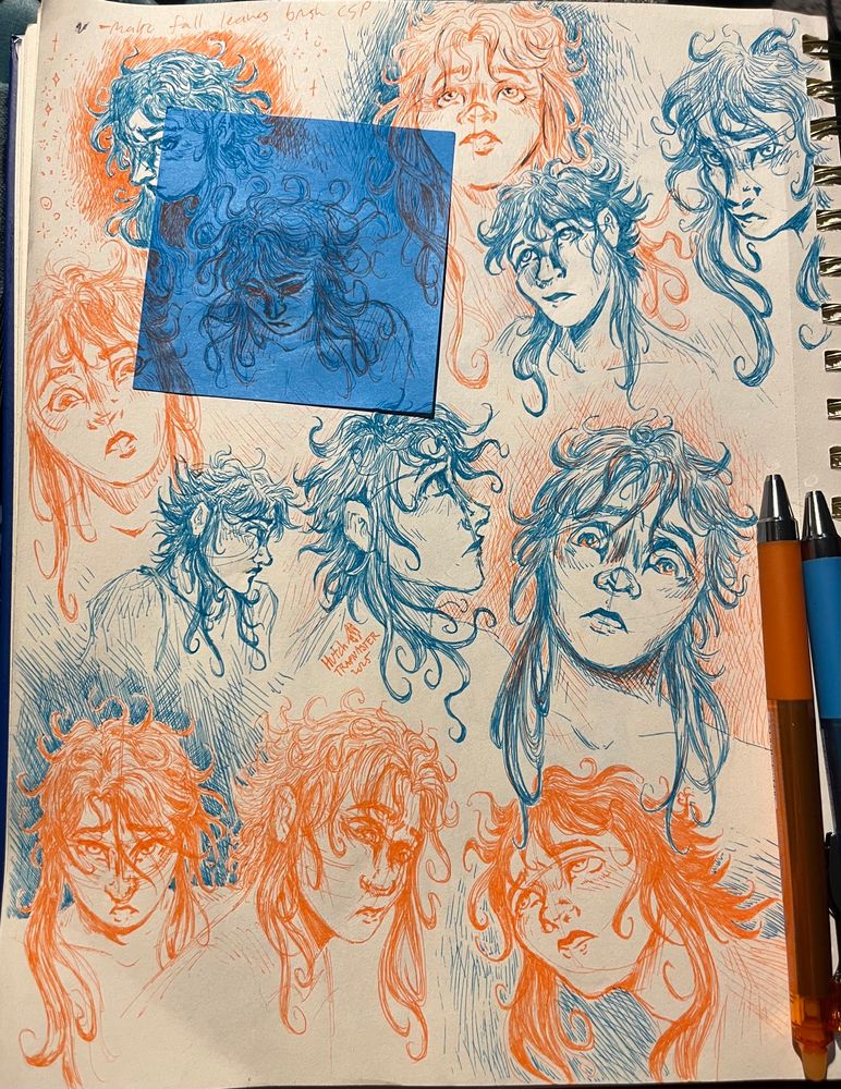 a pen sketch page of oc portraits 