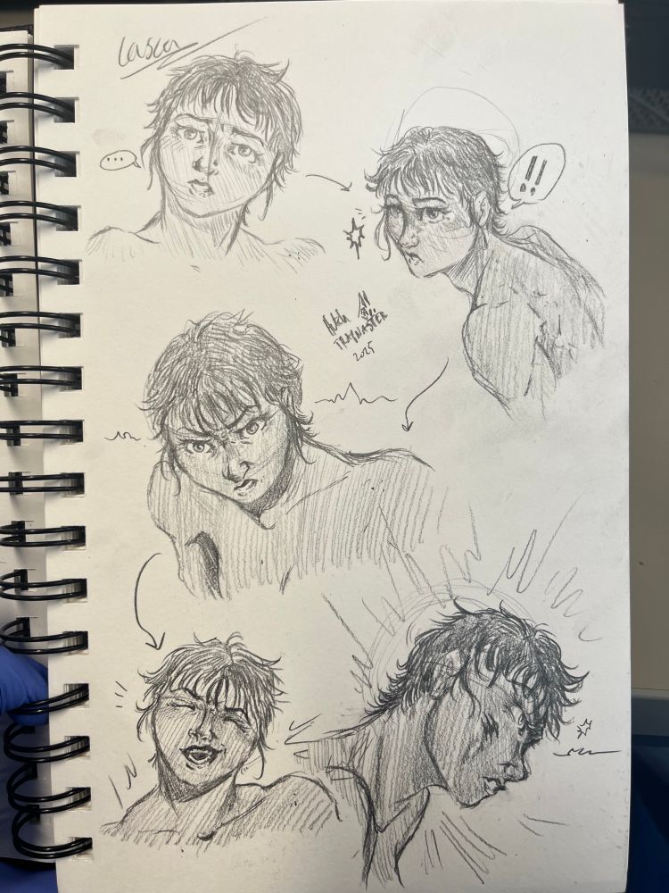 a sketch page of casca from berserk at different angles 