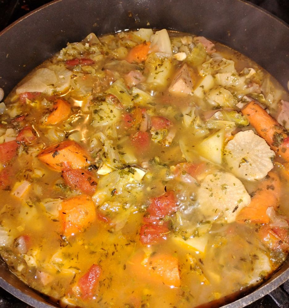 Pot of cabbage soup.