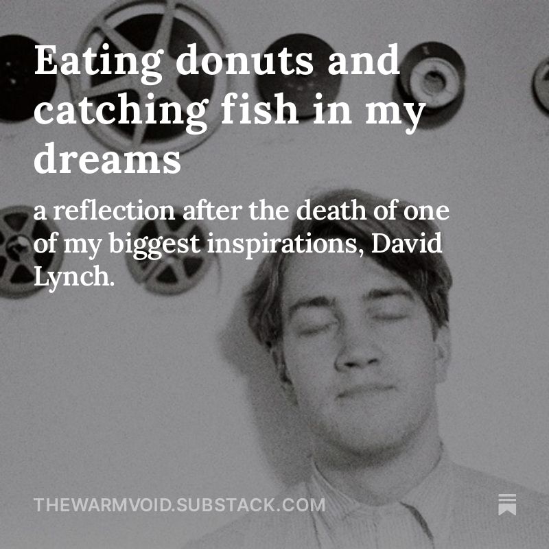 a b lack and white image of a young david lynch posing on a wall with film reels decorating it