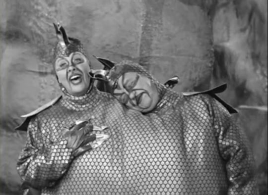 Vivian Vance and William Frawley playing Ethel and Fred from the February 1956 I Love Lucy episode 