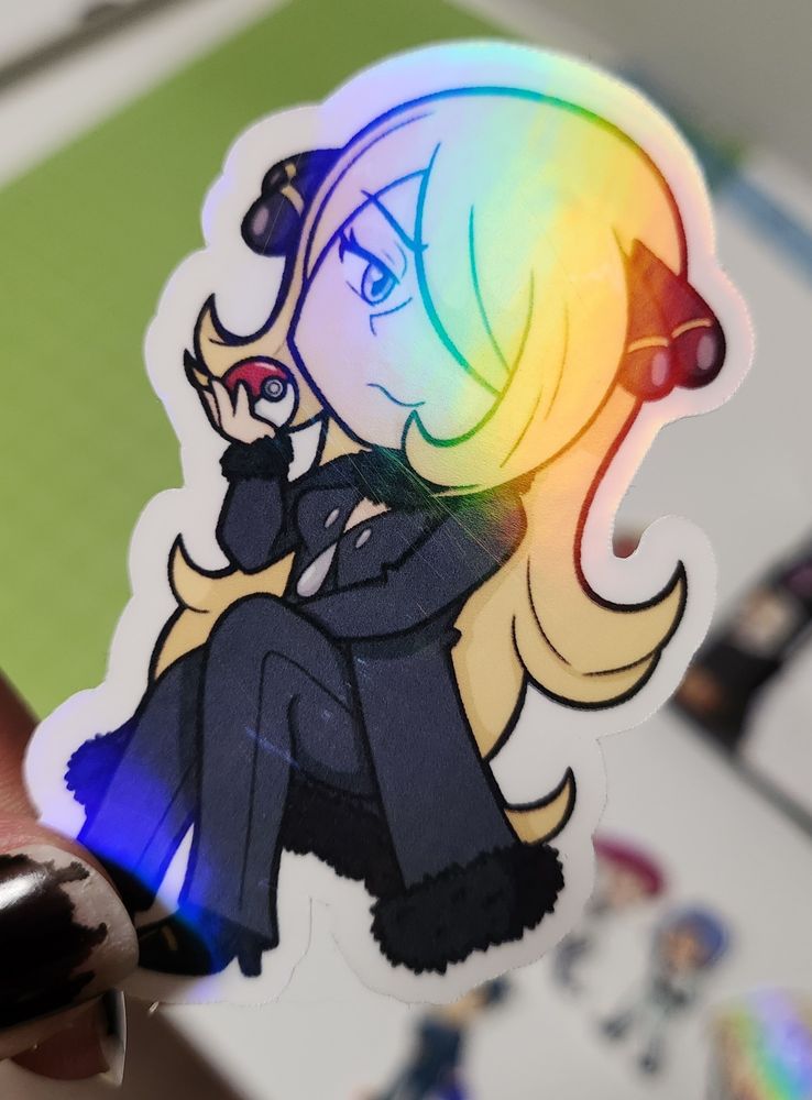 Holographic die cut stickers of cynthia from pokemon