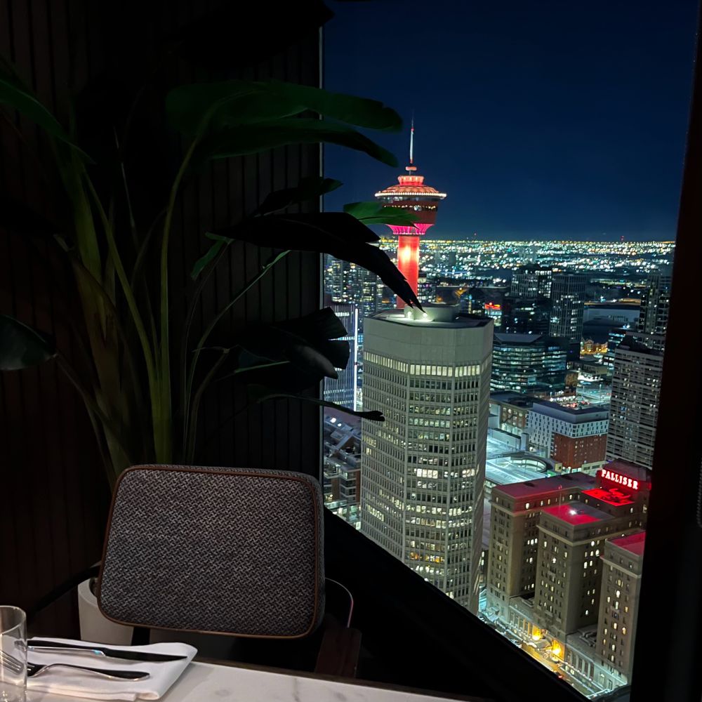 Picture of Calgary tower and surrounding area from a dining room window.