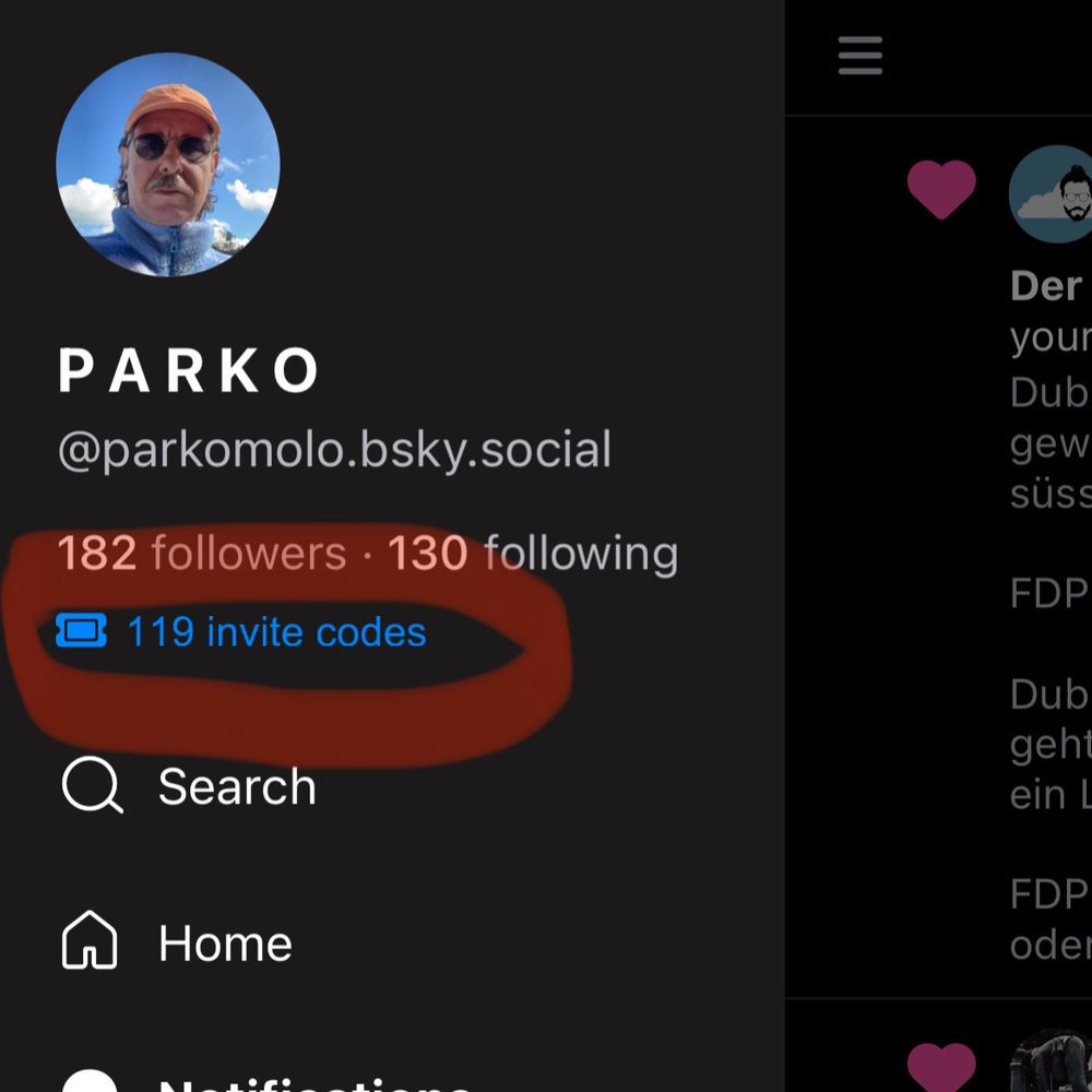 Screenshot von meinem bluesky Menü