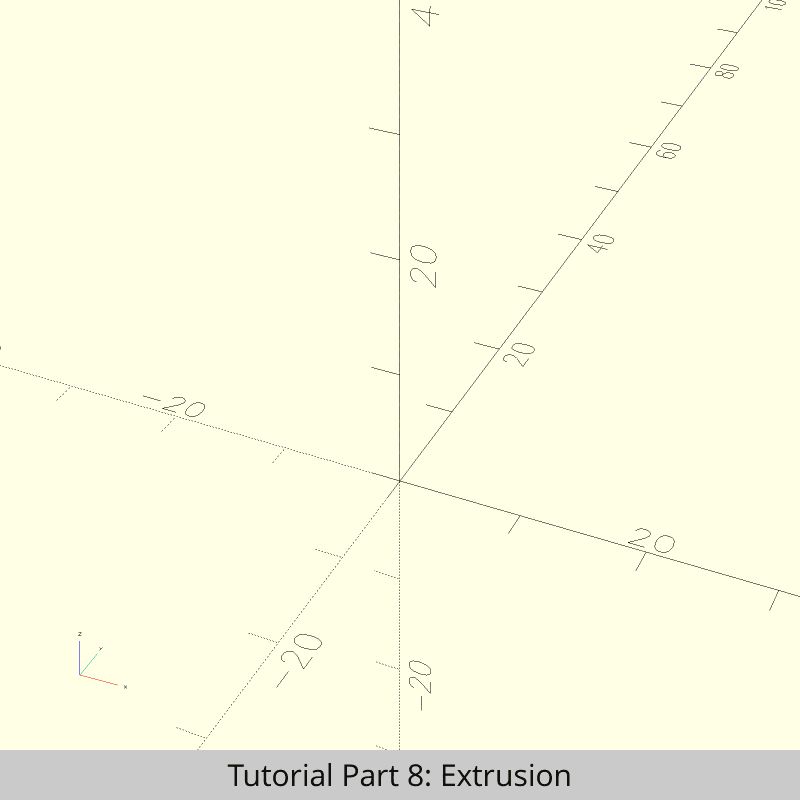 Screenshots of OpenSCAD fading in and out, the first showing a triangle, the second a ring with a cross section matching that triangle. The third shows only a quarter of the ring. The 4th shows two halves of rings with different sized rectangular cross section sitting opposite to each other. The 5th shows two cylinders, one sitting on top of the X/Y plane, the other one centered half above and half below the X/Y plane. The 6th displays an object that has a circular bottom and a smaller elliptical top. The 7th and last one shows a bar with a rectangular cross section twisted 90 degrees along the length of the bar.