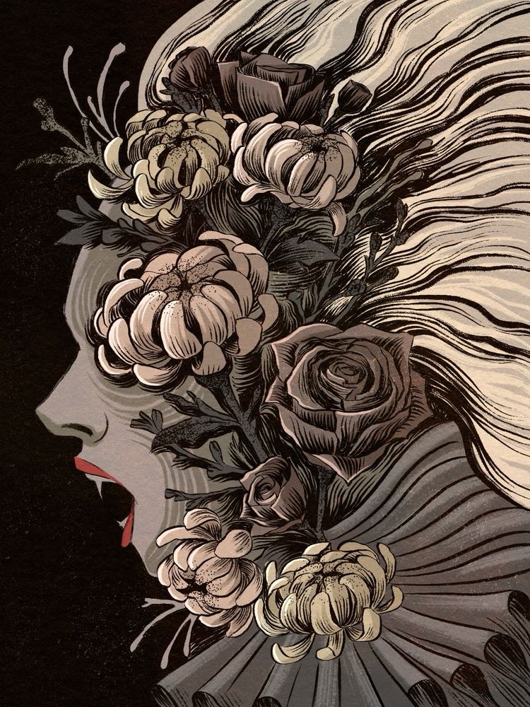 Vampire face with flowers