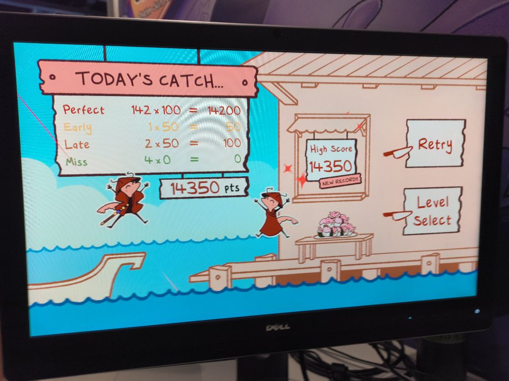 JoCats score of 14350 on indie rhythm game Sashimi Slayer at Pax