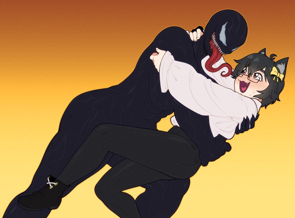 JoCat in puffy sleeves and tight pants being dipped by she-venom