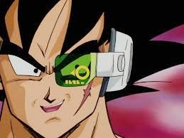 a picture of a saiyan wearing a 'scouter', which shows people's power levels in the DBZ universe