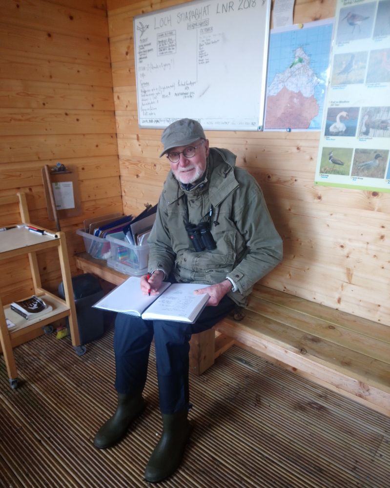 Tony in the hide at Loch Stiapabhat 