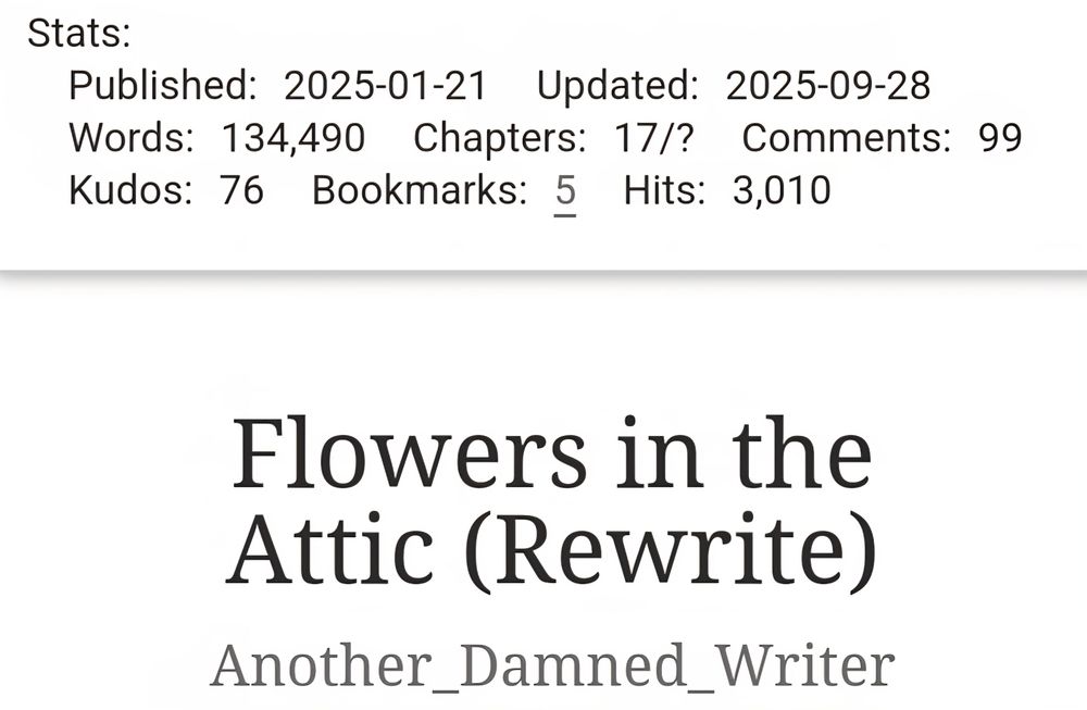 My Flowers in the Attic Rewrite 

https://archiveofourown.org/works/62382088/chapters/159626977