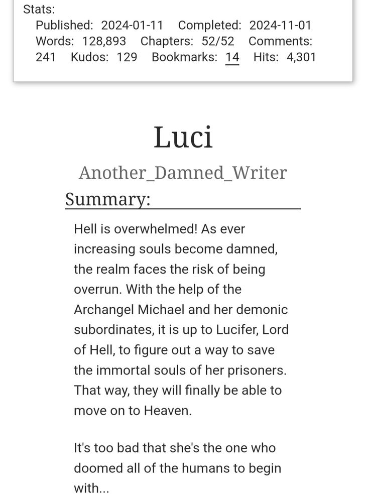 My original novel Luci. Just made over 4,300 hits!