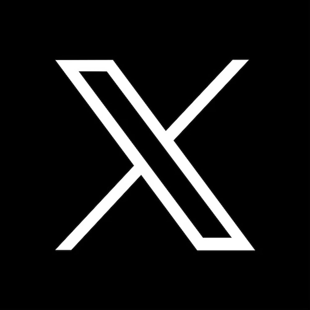 Logo da plataforma “X”, sendo a letra X estilizada em branco e fundo preto
