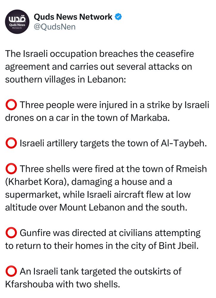 List of attacks Israel has made on Lebanon after the ceasefire was established. 