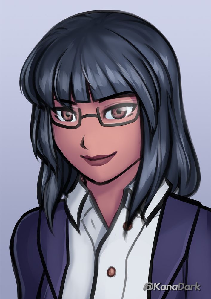 Digital portrait of a girl with glasses in a blouse and suit.