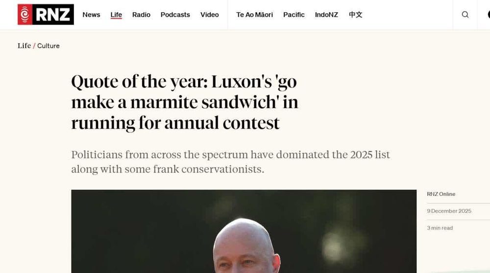 RNZ screenshot: Quote of the year: Luxon's 'go make a marmite sandwich' in running for annual contest