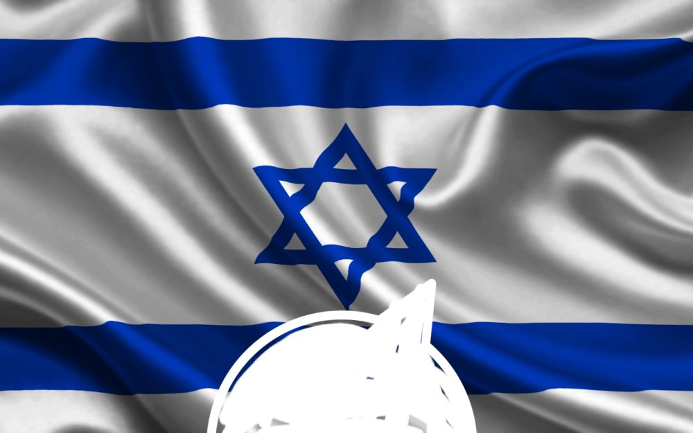 Israel flag with word bubble saying the quoted skeet