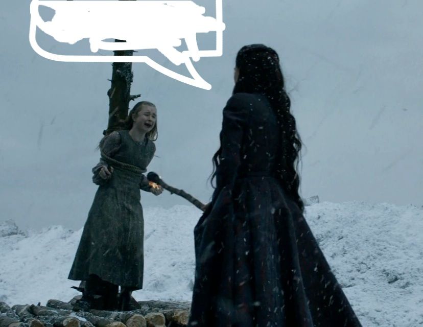 The red priestess about to sacrifice shireen in order to guarantee stannis' victory (he loses)