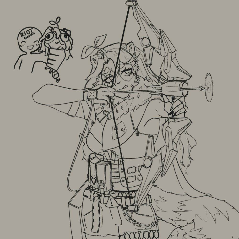WIP lineart of mercury in a makeshift sova cosplay, from valorant.