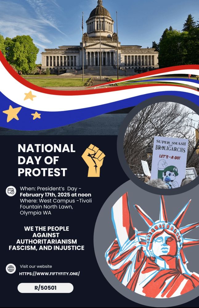 We the people against authoritarianism fascism and injustice protest February 17 12 PM Trivoli fountain Olympia, Washington