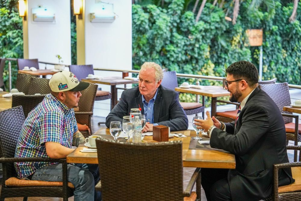 Kilmar Abrego García, Chris Van Hollen, and an unnamed person (presumably an interpreter), in a photo posted on social media by El Salvador’s President Nayib Bukele.