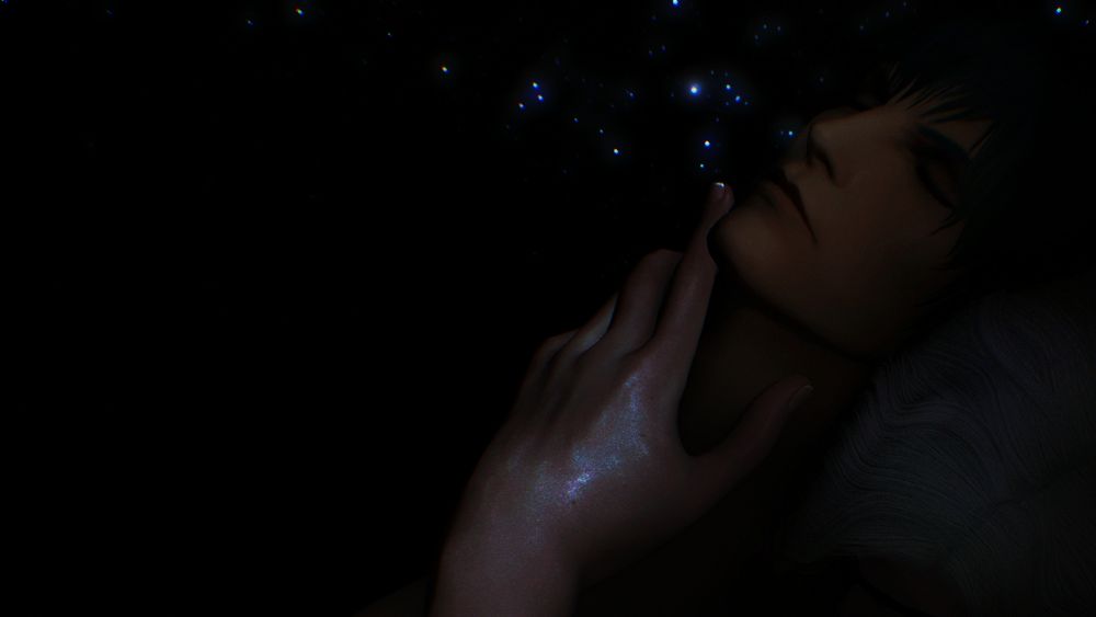 Hermes sinks into a dark starry sky in the embrace of his lover. 

Enagismata are offerings to the dead, which can be milk, wine, honey, fruits or meals.   

His lover may be such an offering, but the opposite is just as likely. 