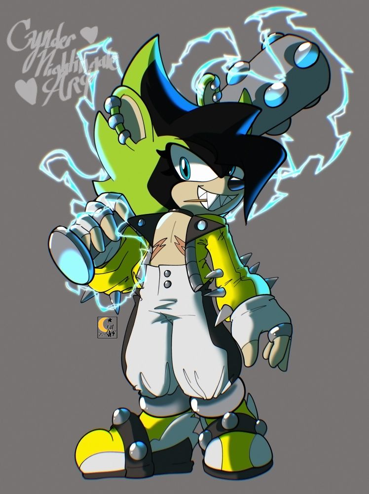 Trans Mask Surge design. He has a toothpick in his mouth and open jacket and a lightning bolt fringe reminiscent of Surge's early concept art. His bat is crackling with electricity. The pants are the same as normal except the yellow was replaced by white. Shoes are similar except the back of the sole, it is a little higher by the heel. Gloves are fingerless and his jacket is yellow with the insides being the same grey as Surge's original shirt. 