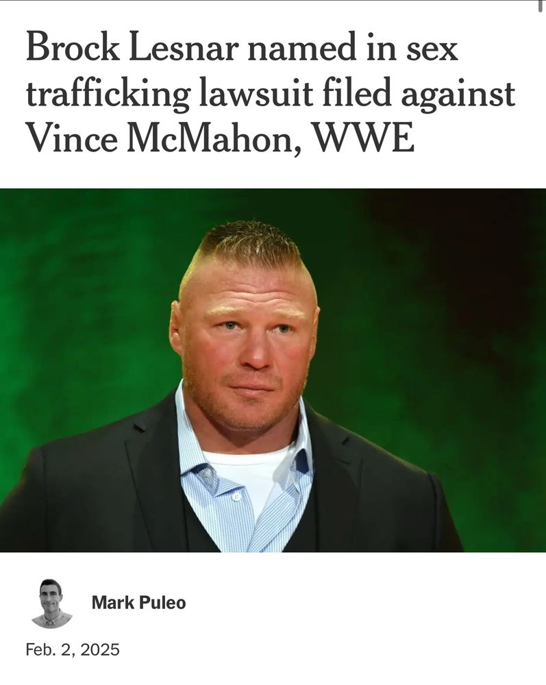Headline: Brock Lesnar named in sex trafficking lawsuit filed against Vince McMahon, WWE