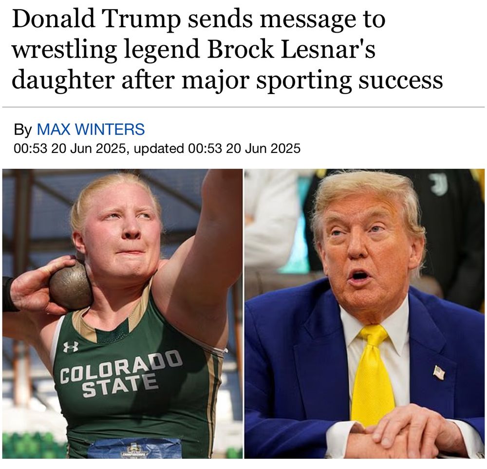 Headline: Donald Trump sends message to wrestling legend Brock Lesnar's daughter after major sporting success