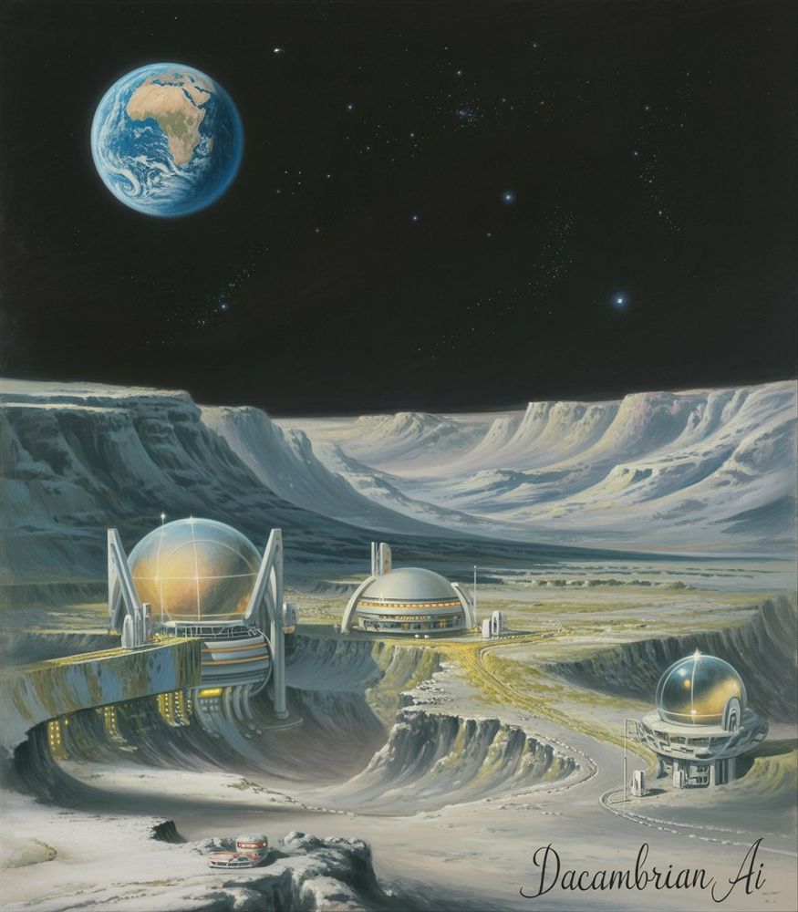 An illustration of a base on the moon