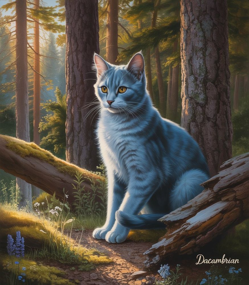 An illustration of a cat in the forest