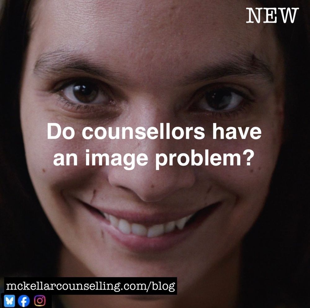 A smiling, slightly sinister face (made famous from the horror film 'Smile'). The test asks "Do counsellors have an  image problem?"