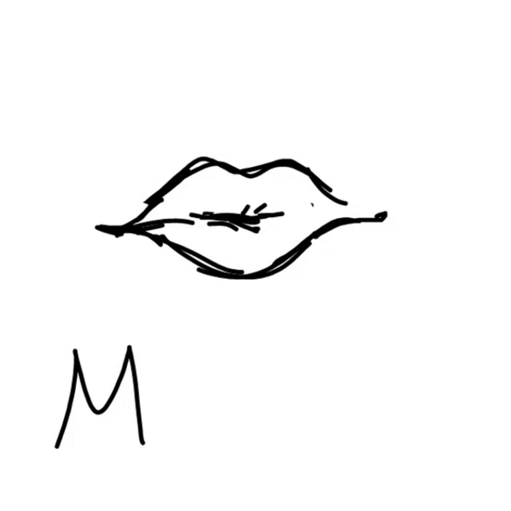 a black and white drawing of a woman 's lips and the word mwah below it