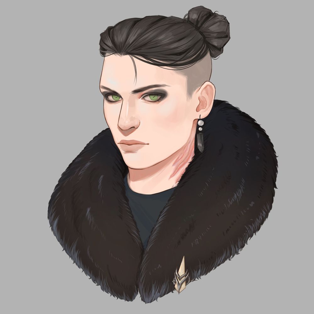 Illustration of a dnd character: human necromancer (got turned into a vampire recently)