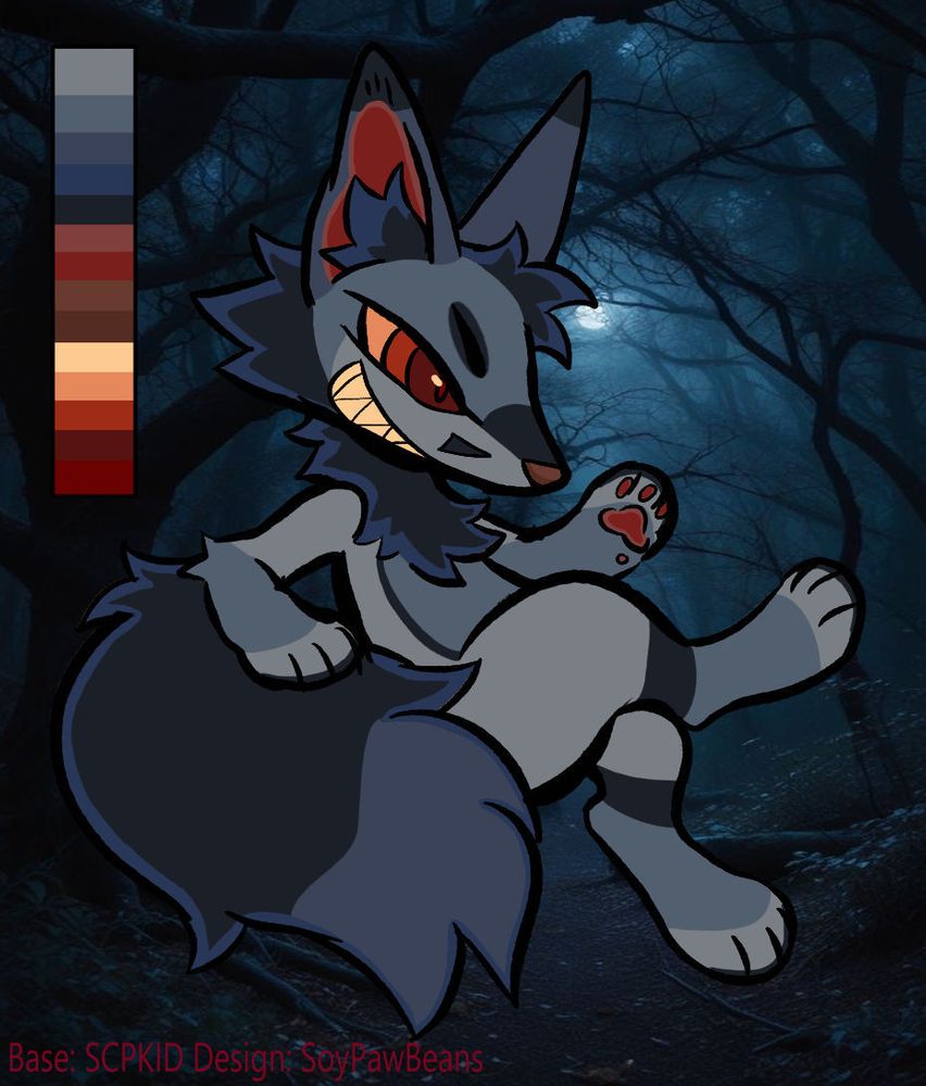 A fox design based on SCPKID's base with a dark forest/dark elf theme, includes color variants of grey and blue as well as red eyes. 