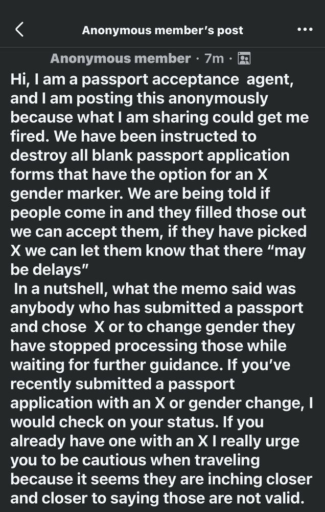 Passport applications with X for gender are not being processed at this time.
