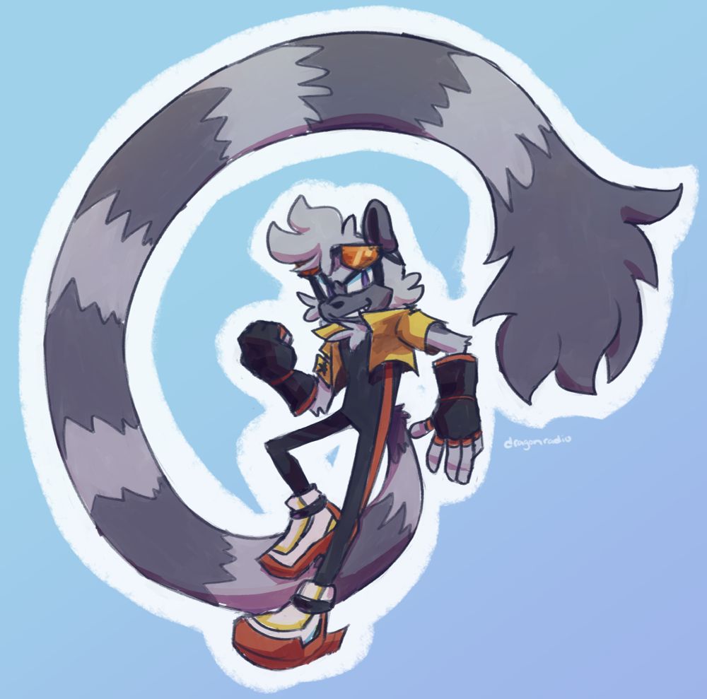 A digital drawing of Tangle the Lemur from Sonic the Hedgehog against a blue background. She has a confident smirk on her face and is wearing her Sonic Riders inspired outfit from the Phantom Riders arc of IDW's Sonic comic.