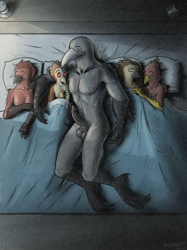 Raven Beak joins the Hawk Team for the night. It's their newest volunteer's first time sharing sleeping space with such a big guy...