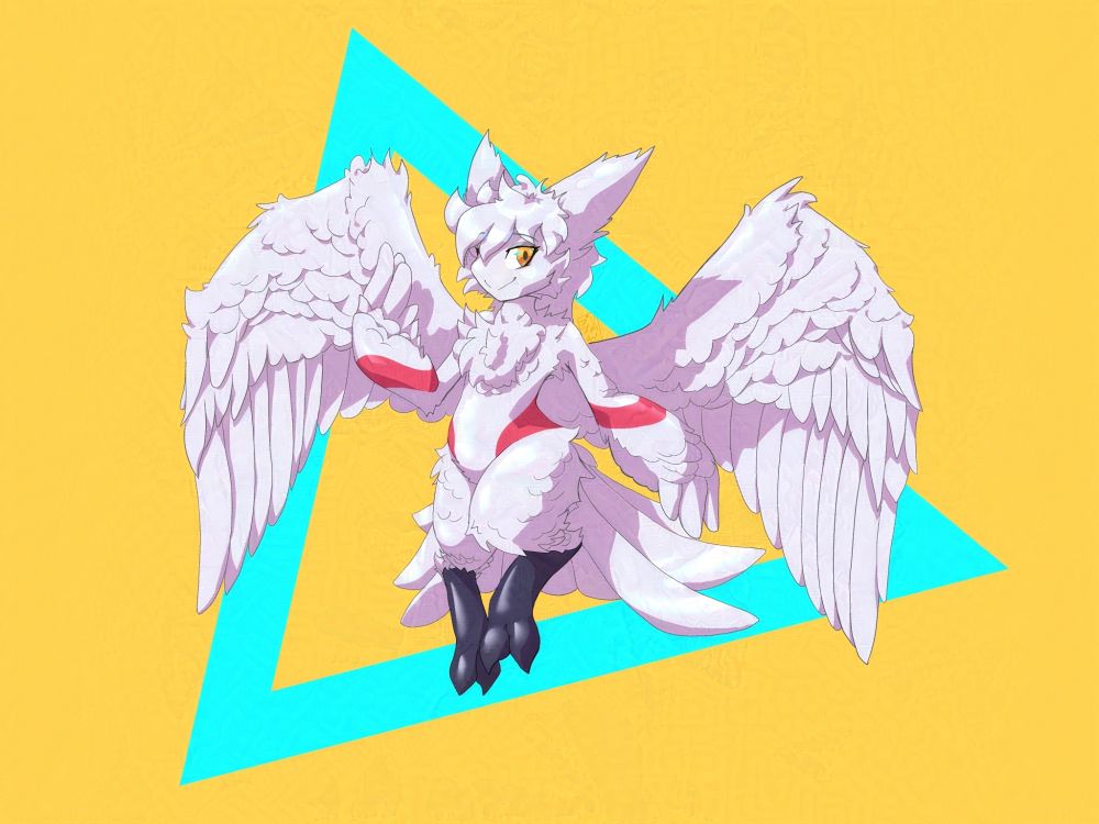 An artwork of Sala the Puffadee that has very vague similarities to a Latias from Pokemon. Character belongs to fan07010, artwork by @purizumuart, CC BY-NC-ND 4.0