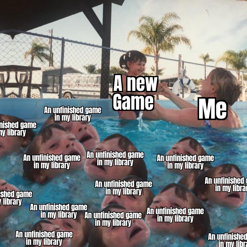 A new game vs a game in my library swimming meme