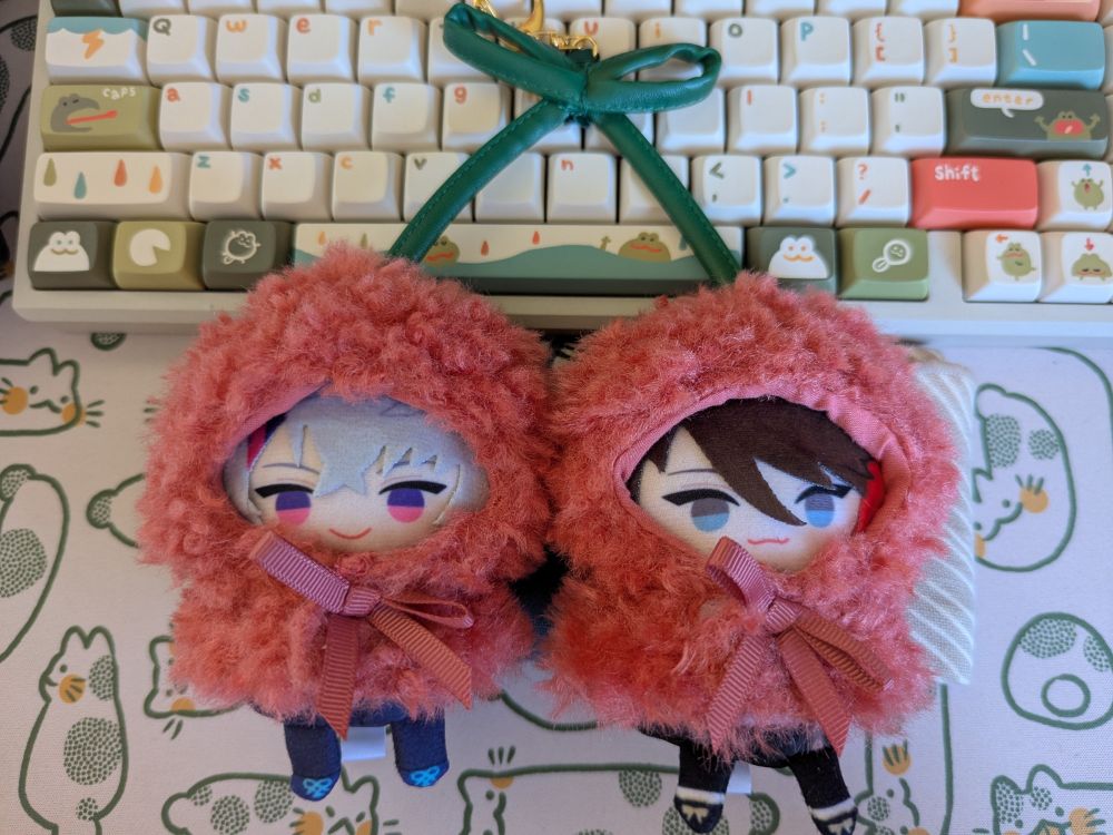 fuwa minato and saegusa akina puppets in the twin cherry nui hoods