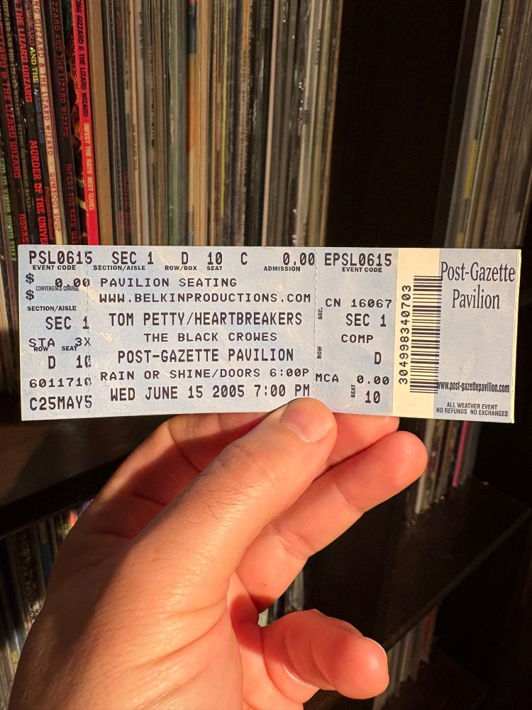 Ticket stub from 2005 for Tom Petty and the Heartbreakers at Pittsburgh’s Post-Gazette Pavilion